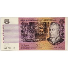 AUSTRALIA 1967 . FIVE 5 DOLLARS BANKNOTE . COOMBS/RANDALL . FIRST PREFIX NAA